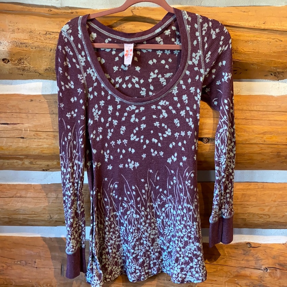 VTG? Free People Plum & Robin’s Egg Blue Floral Dress/Long Top Made in USA M